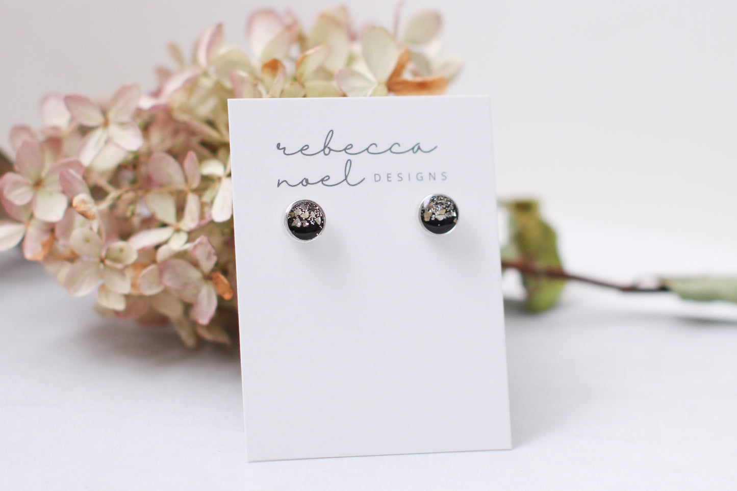 Silver and Black Sparkly Stud Earrings