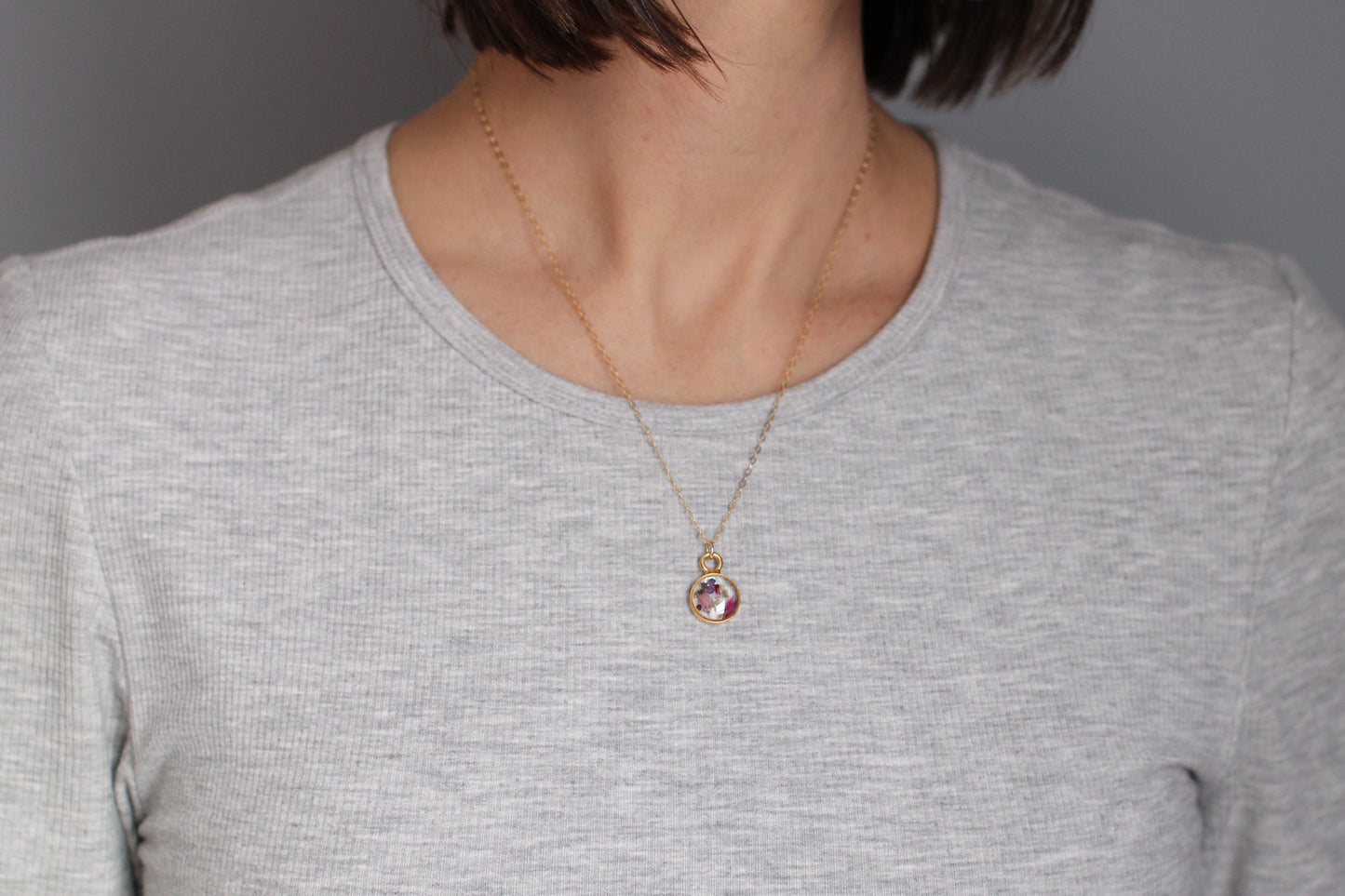 custom small handmade resin and dried flowers necklace in gold