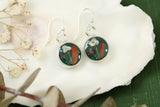 Green and Silver Botanical Floral Circle Earrings | Handmade Resin and Flower Earrings