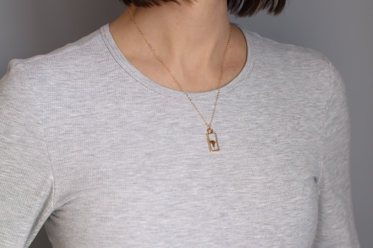 custom small handmade resin and dried flowers necklace in gold