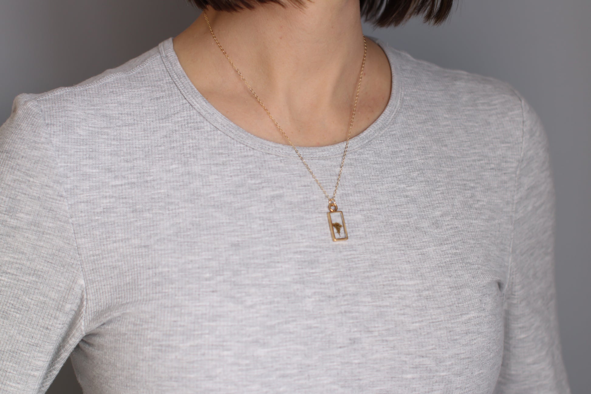 custom small handmade resin and dried flowers necklace in gold