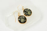 Real Queen Anne’s Lace Circle Earrings in Black and Gold - Handmade Resin and Flower Earrings