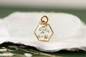 White Flowers Gold Mini Hexagon Necklace