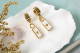 Gold and White Clutch Hoop Earrings with Tiny Flower | Handmade Resin and Flower Earrings