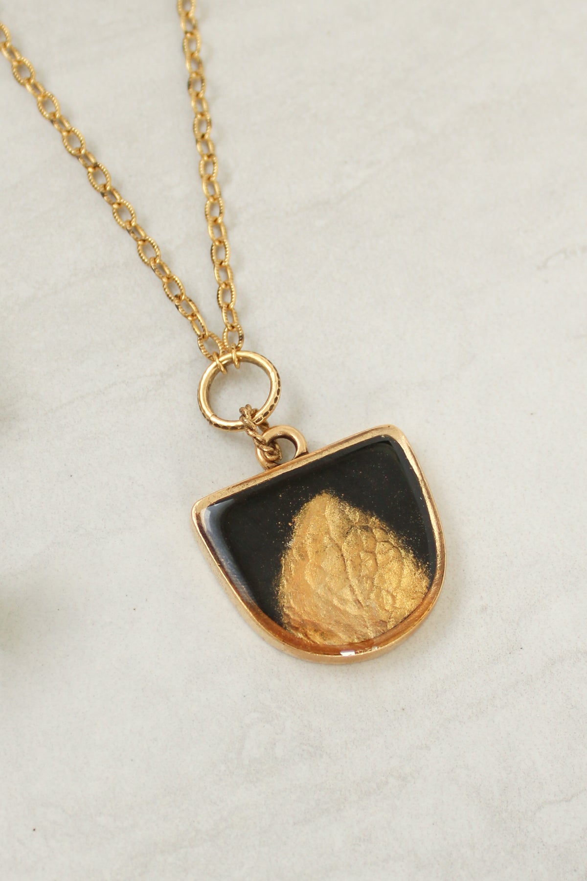 Black and Gold Statement Leaf Imprint Necklace