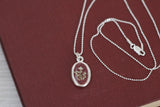 Burgundy Silver Oval Necklace with Flowers