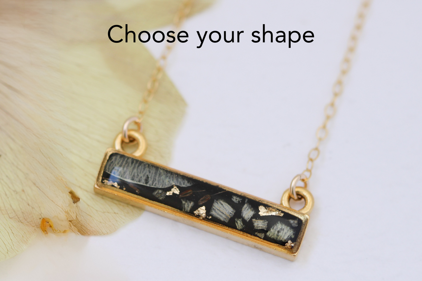 Custom Gold Preservation Necklace --Choose Your Specialty Shape-- | Handmade Resin Custom Preservation Jewelry from your Flowers, Ashes, Pet Hair