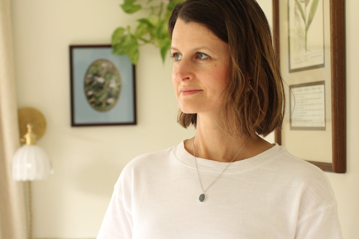 Oval Blue Mustard Seed Necklace in Silver or Gold - Handmade Resin Jewelry - Christian Jewelry