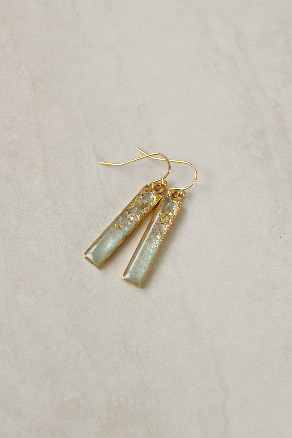 Gold and Sage Shimmer Bar Earrings