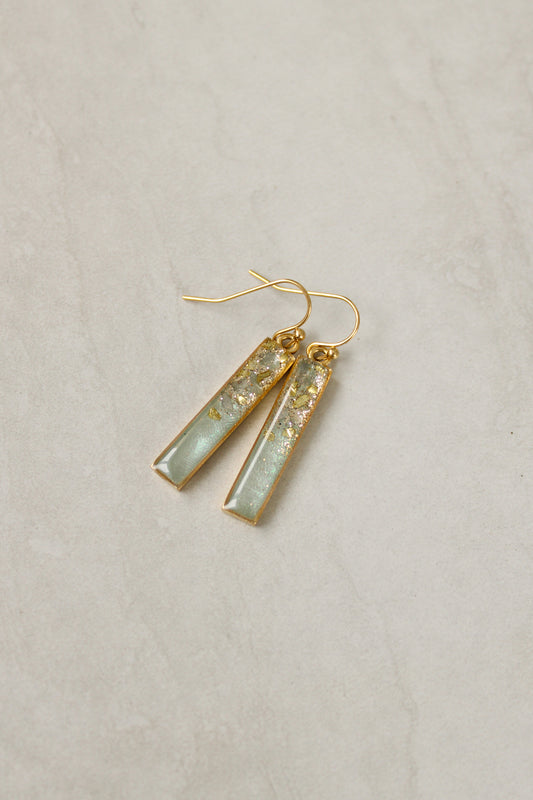 Gold and Sage Shimmer Bar Earrings