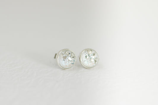 Silver and White Shimmer Stud Earrings