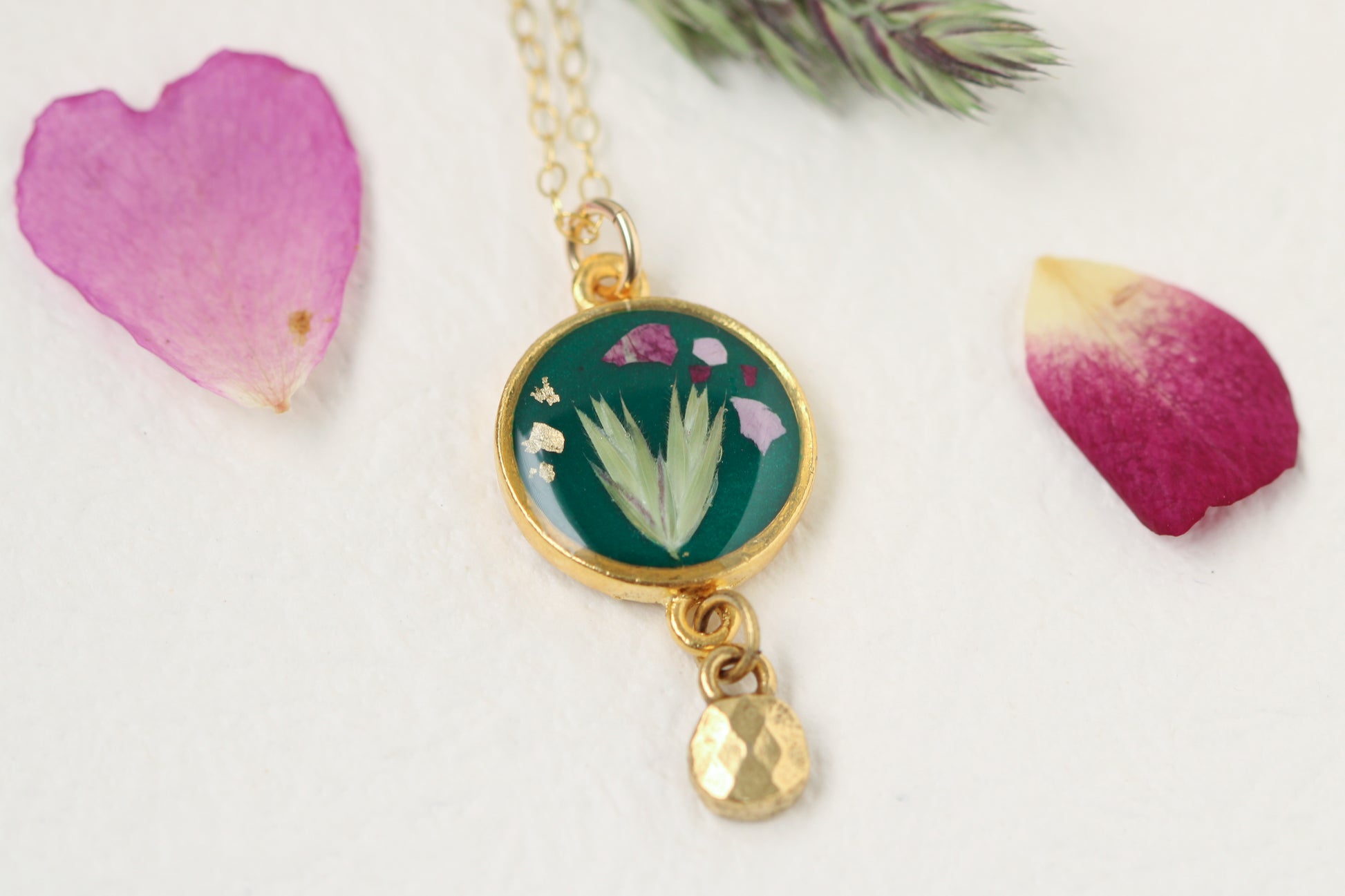 gold custom resin necklace flower preservation 