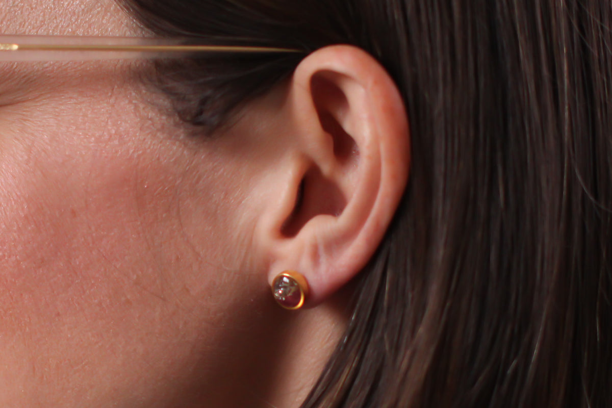 Burgundy and Gold Glitter Stud Earrings
