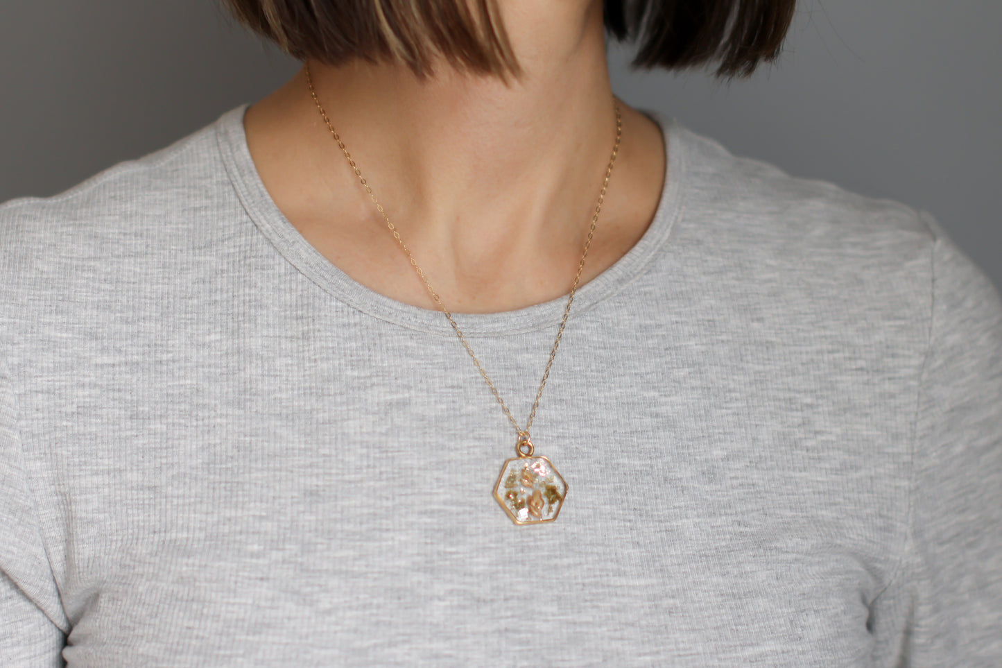 gold custom resin necklace flower preservation 