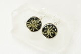 Real Queen Anne’s Lace Circle Earrings in Black and Silver - Handmade Resin and Flower Earrings