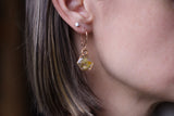 Gold Mini Hexagon Earrings with Mixed Yellow Flowers