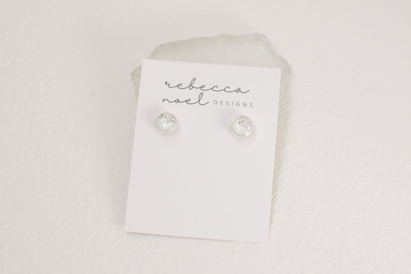 Silver and White Shimmer Stud Earrings