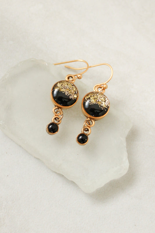 Black and Gold Small Sparkly Dangle Earrings