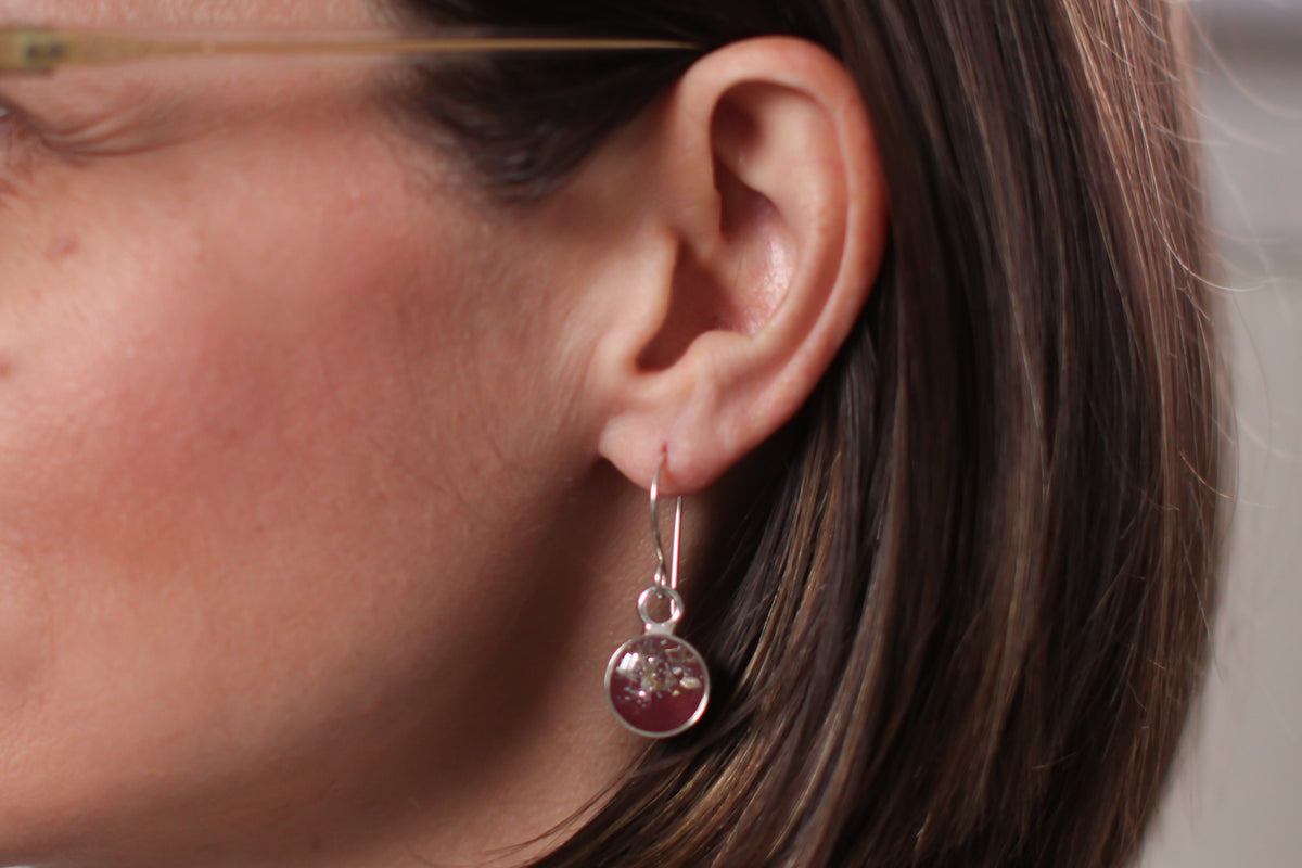Burgundy and Silver Mini Glitter Charm Earrings