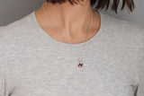 Tiny Purple Flowers Mini Circle Necklace in Silver