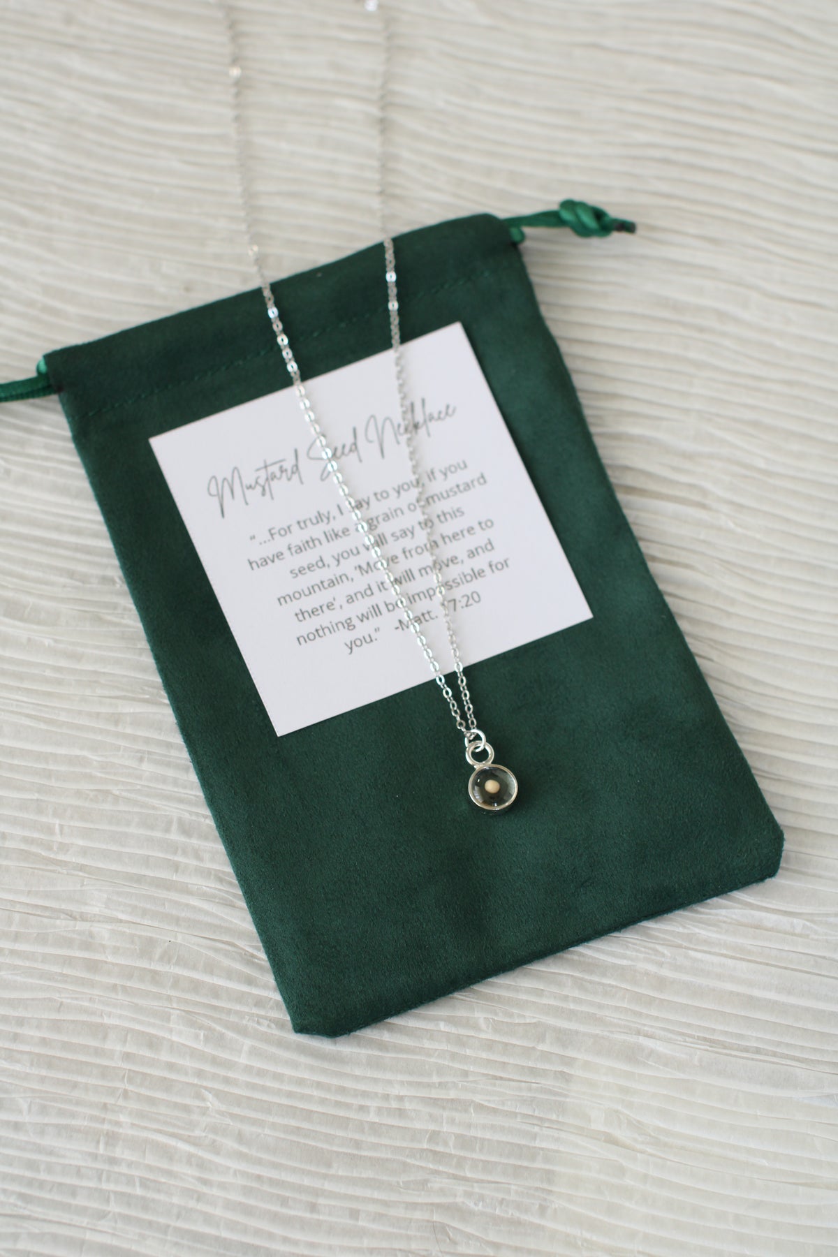 Tiny Circle Mustard Seed Necklace in Silver or Gold - Handmade Resin Necklace - Christian Jewelry