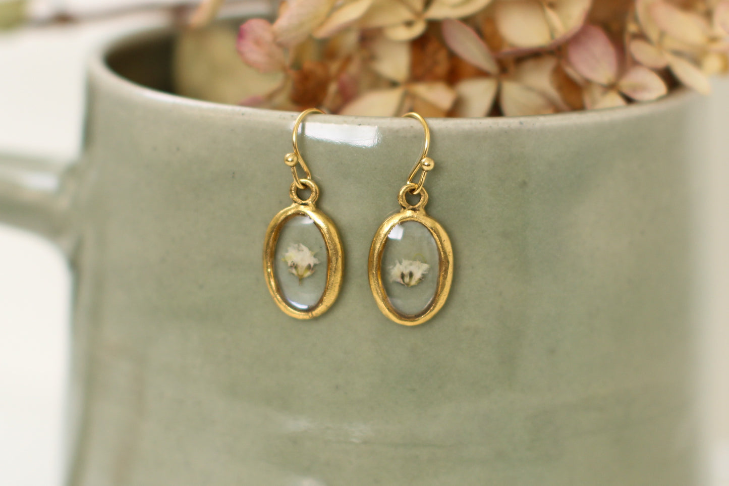 Custom Gold Preservation Earrings -- Choose Your Shape -- | Handmade Custom Resin Jewelry with your Flowers, Ashes, Pet Hair