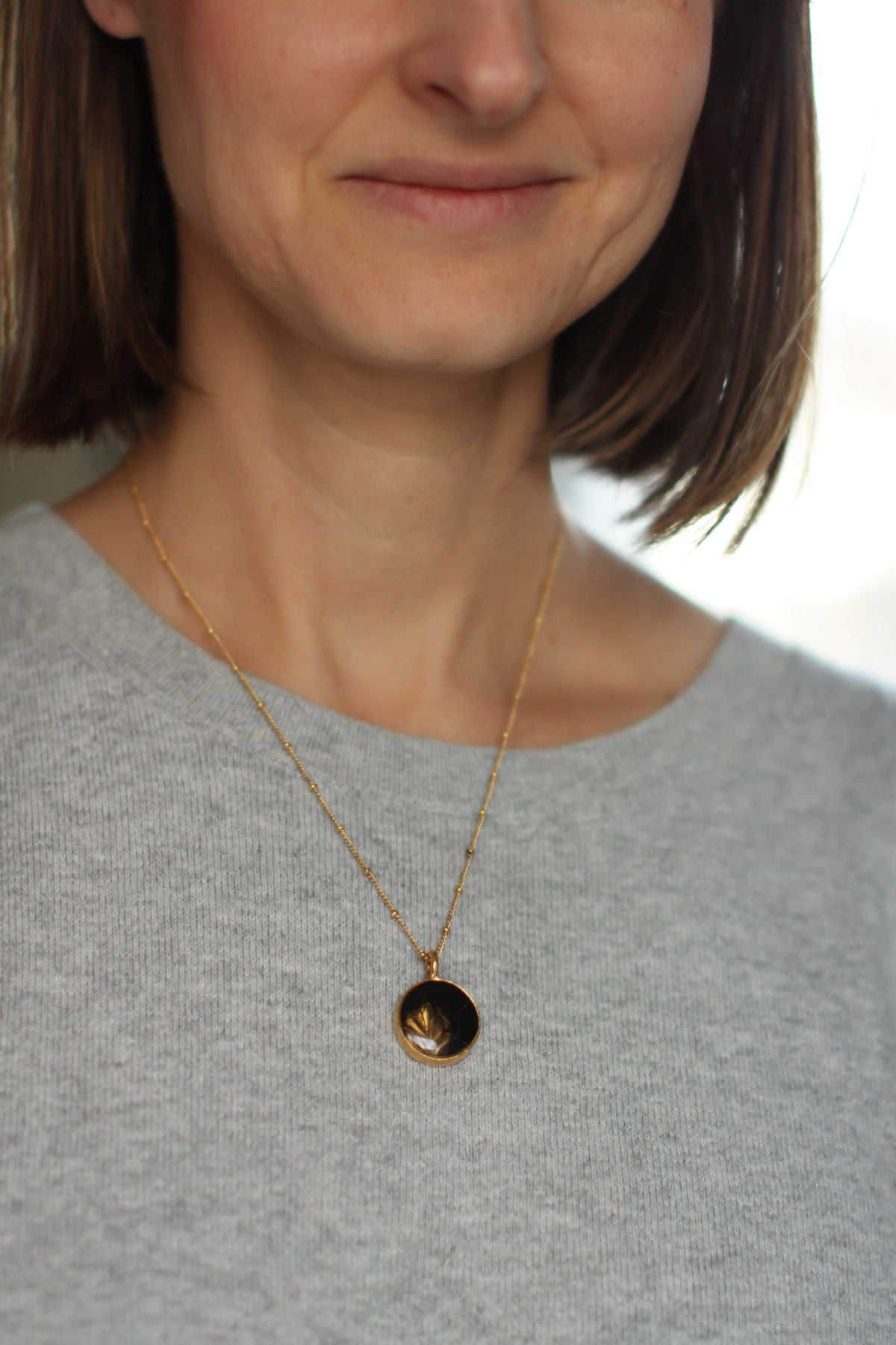 Black and Gold Leaf Imprint Necklace