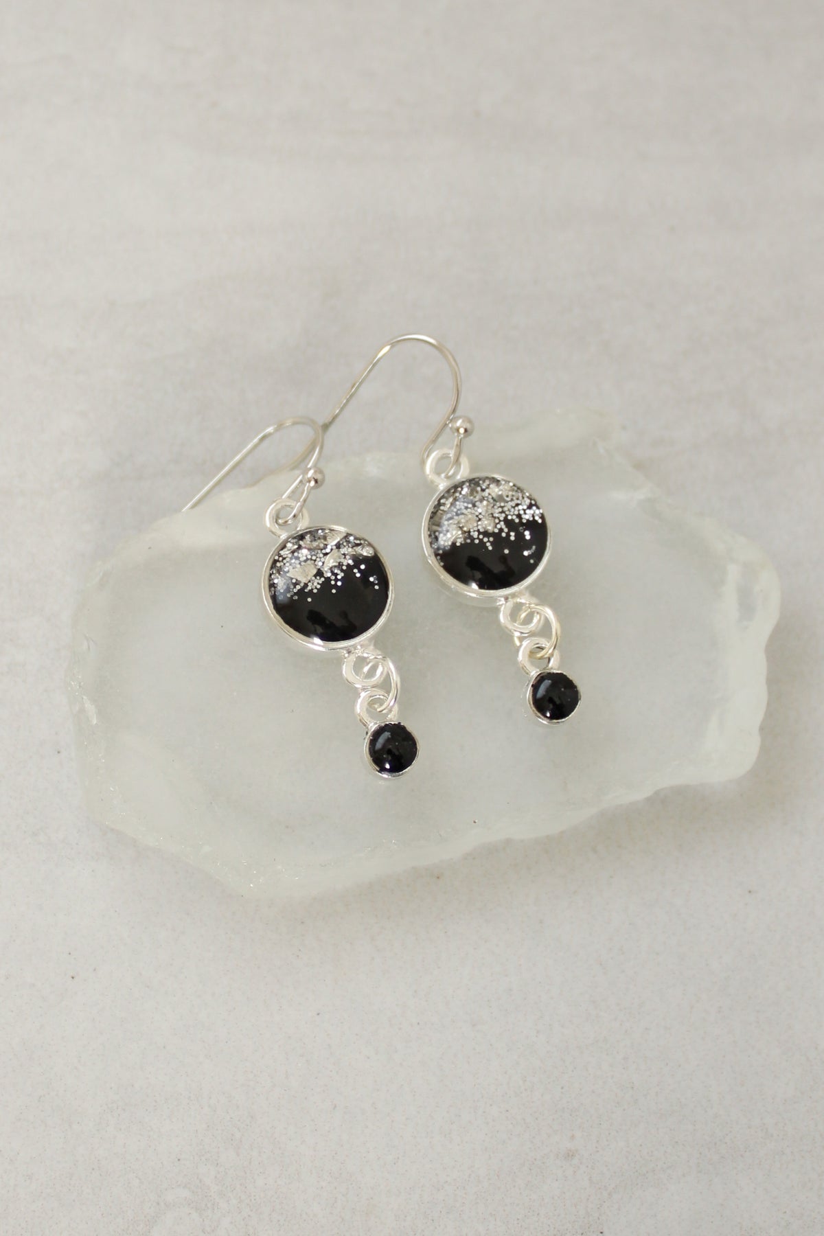 Black and Silver Small Sparkly Dangle Earrings