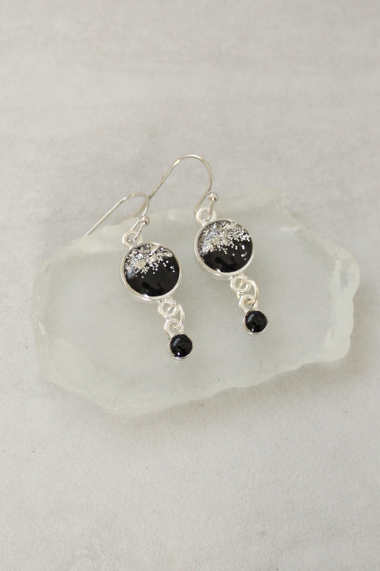 Black and Silver Small Sparkly Dangle Earrings