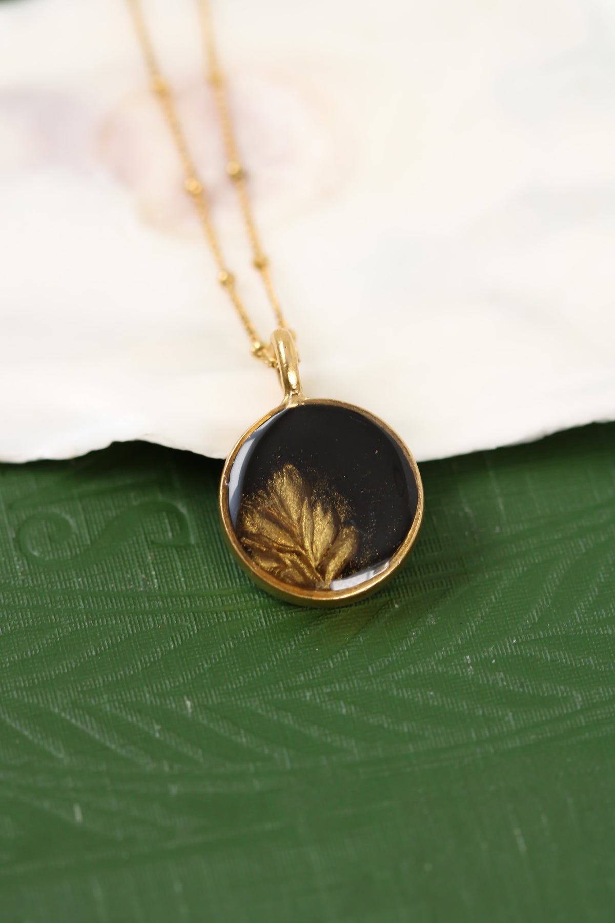 Black and Gold Leaf Imprint Necklace