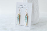 Aqua and Gold Sparkly Bar Earrings