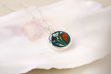 Green and Silver Botanical Floral Circle Necklace | Handmade Resin and Flower Necklace