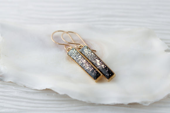 Black and Gold Sparkly Bar Earrings