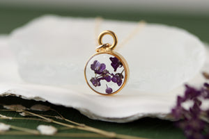 Mini Gold Circle with Purple Alyssum Necklace