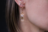 Gold Mini Rectangle Earrings with Solidago Flowers