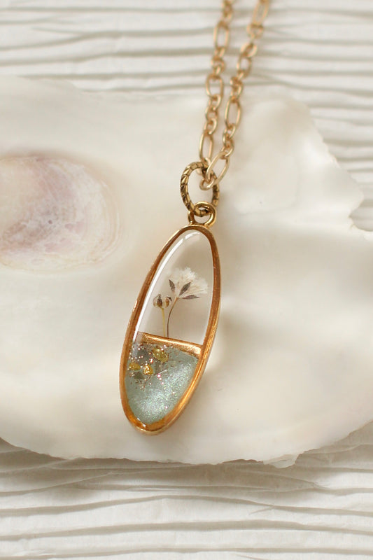 Gold and Sage Green Floral Necklace | Handmade Jewelry with Flowers