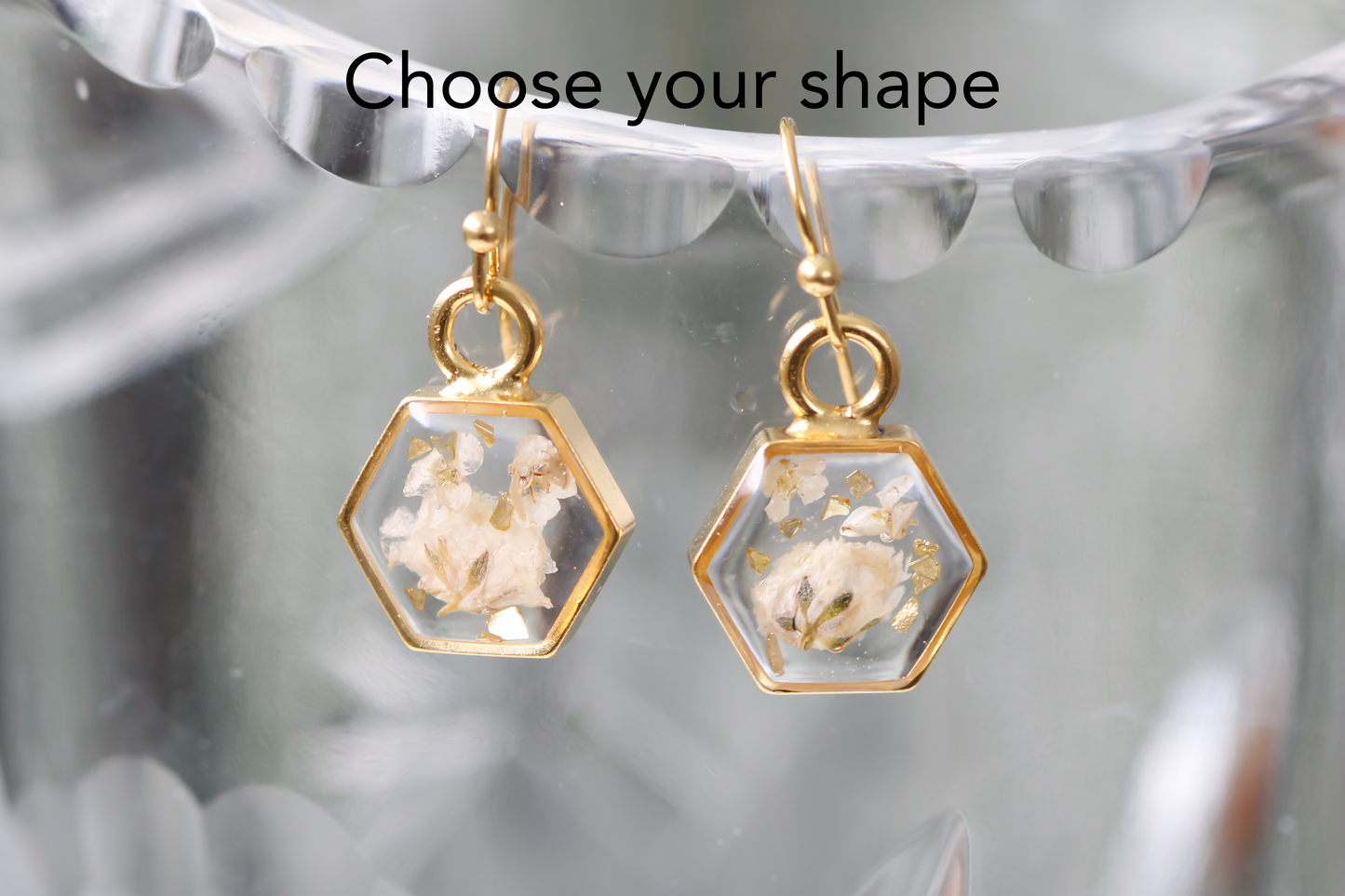 Custom Gold Preservation Earrings -- Choose Your Shape -- | Handmade Custom Resin Jewelry with your Flowers, Ashes, Pet Hair