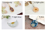 custom small handmade resin and dried flowers necklace in gold