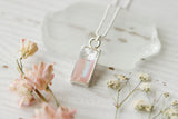 Silver and Pink Shimmer Rectangle Charm Necklace | Handmade Resin and Clay Necklace