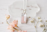 Silver and Pink Shimmer Rectangle Charm Necklace | Handmade Resin and Clay Necklace