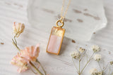 Gold and Pink Shimmer Rectangle Charm Necklace | Handmade Resin and Clay Necklace