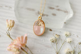 Gold and Pink Glitter Oval Charm Necklace | Handmade Resin and Clay Jewelry