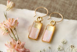 Silver and Pink Rectangle Shimmer Dangle Earrings | Handmade Resin and Clay Earrings