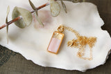 Gold and Pink Shimmer Rectangle Charm Necklace | Handmade Resin and Clay Necklace