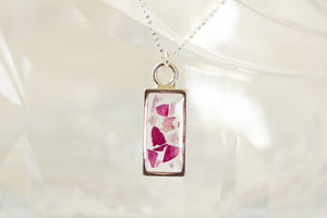 Silver Mini Rectangle Necklace with Rose Petals