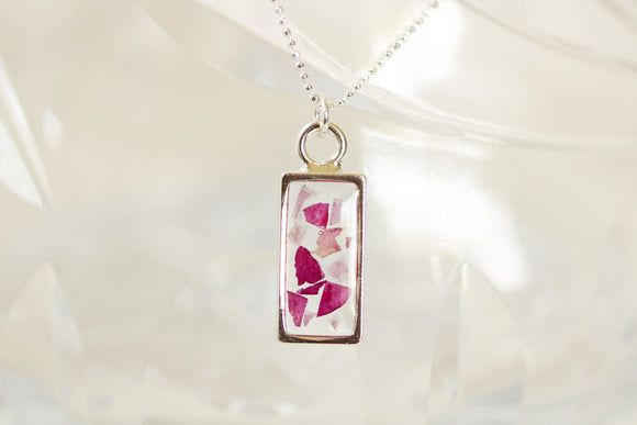 Silver Mini Rectangle Necklace with Rose Petals