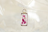 Silver Mini Rectangle Necklace with Rose Petals