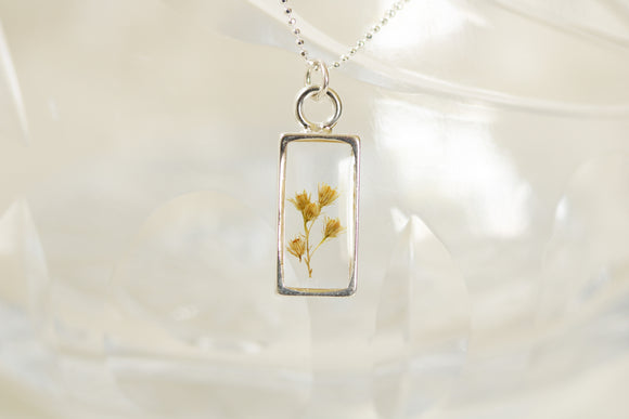 Silver Mini Rectangle Necklace with Solidago