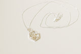 Silver Mini Hexagon Necklace with White Flowers
