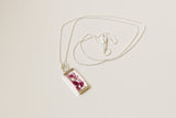 Silver Mini Rectangle Necklace with Rose Petals